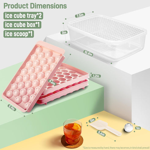 ice Cube Tray for Freezer With Lid and Bin, 1''x66 Round ice Cube Mold With Container, ice Ball Maker Mold Sphere ice Mold For whiskey, Drinks, Co...