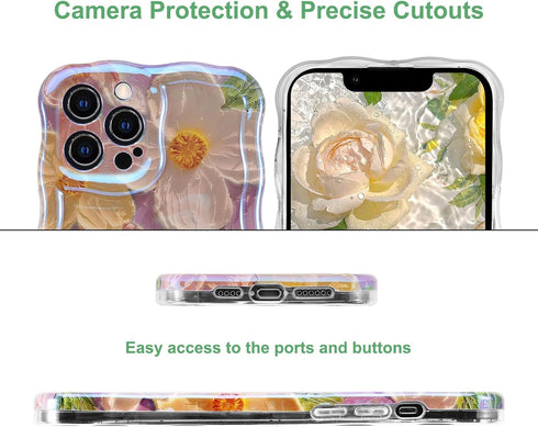 Jusy Oil Painting Flower Compatible with iPhone 11 Pro Max Case, Colorful Retro Floral Cute Curly Wave Frame Women Girls Cover for Apple 11 Pro Ma...