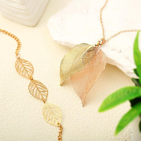 6 Pcs Gold Long Leaf Necklace Leaf Dangle Earrings and Bracelet Jewelry Set Filigree Leaves Gifts for Women...