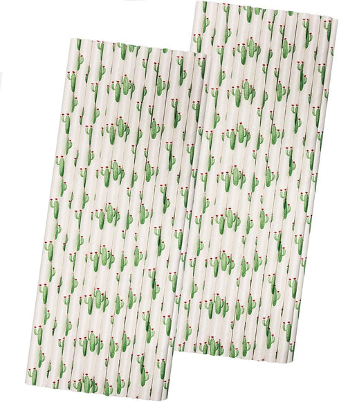 Cactus Themed Paper Straws - Green White Succulents - 50 Pack...