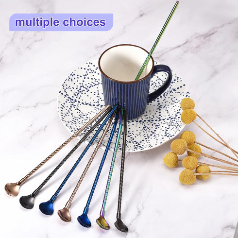 uxcell Stainless Steel Spoon Straws, 4Pcs 8.6" Reusable Metal Long Handle Drinking Straws Spoon for Milkshake Drinks Cocktail, Blue...