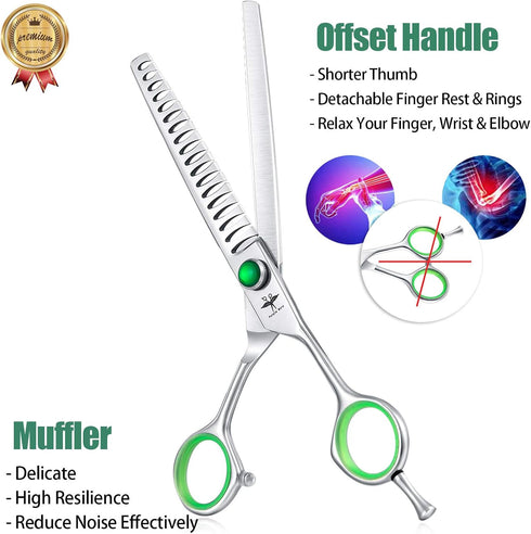 PURPLEBIRD 7 Inch Straight Dog Grooming Scissors Professional Pet Chunker Shears Safety Noiseless Blunt Tip Trimming Shearing for Dogs Cats Japane...