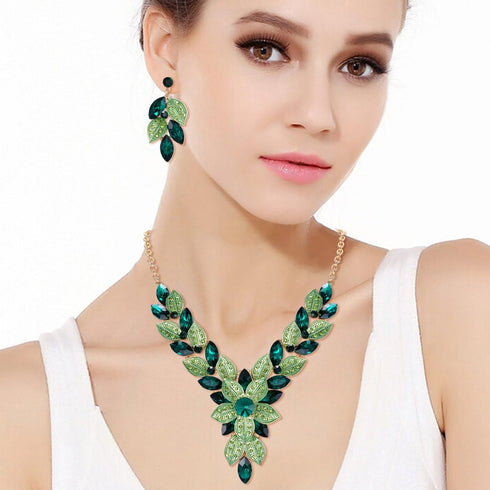 EVER FAITH Women's Crystal Elegant Bridal Cluster Flower Leaf Drop Necklace Earrings Set...
