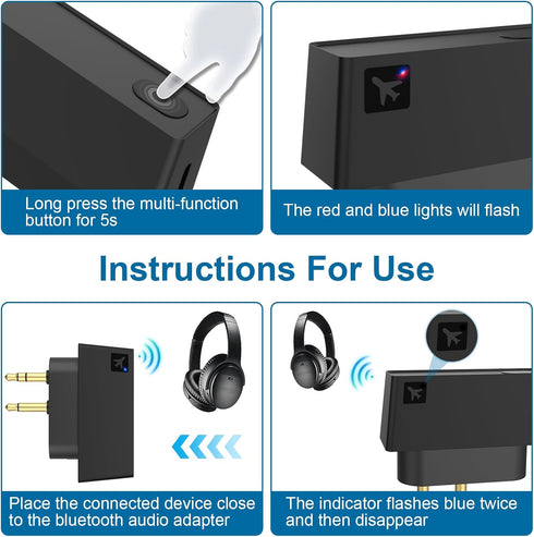 Airplane Bluetooth Audio Adapter for Wireless Headphones and Any 3.5mm Aux Jack on Airplane, Bluetooth 5.3 Transmitter Receiver Fits for TV, iPad,...
