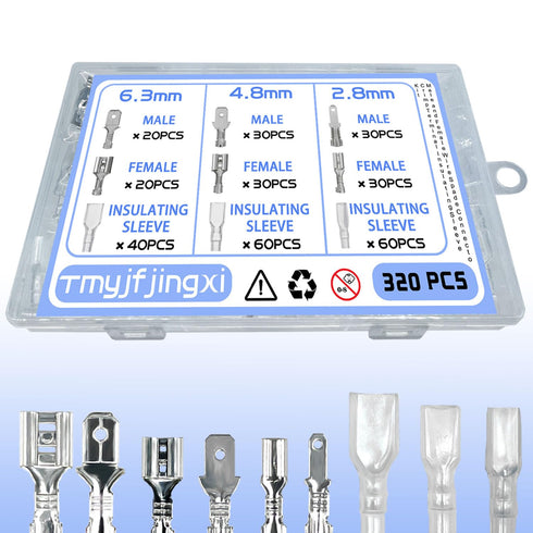 320 PCS 2.8/4.8/6.3 mm Quick Splicing Spade Connector Crimping Terminal Holder Classification Kit, with Insulating Sleeve, Electrical Terminal for...