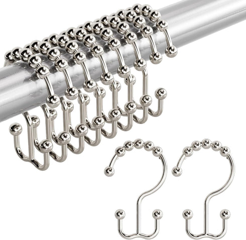 Amazer Shower Curtain Hooks, Rust-Resistant Metal Double Shower Curtain Rings for Curtain Rolling Shower Hooks, 12PCS Shower Rings for Bathroom Sh...