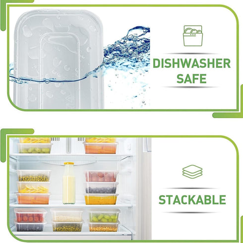 Food Storage Containers Rectangular with Lids 16oz Freezer Deli Cups BPA-Free Leakproof Clear Takeout Container Meal Prep Microwavable, Airtight L...