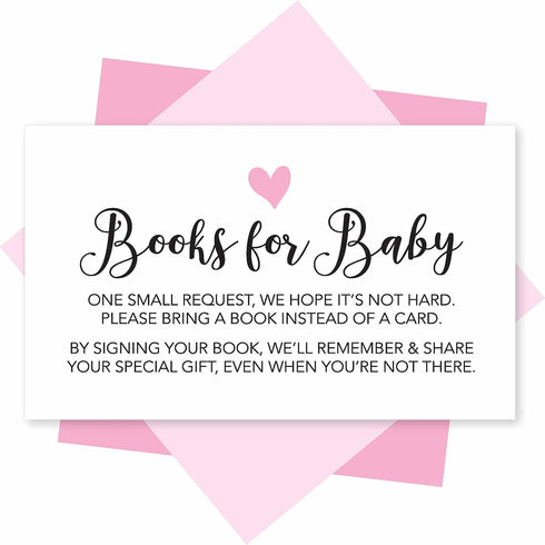 Hadley Designs 25 Books For Baby Shower Request Cards - Pink Baby Shower Invitation Inserts, Guest Book Alternative, Bring A Book Instead Of A Car...