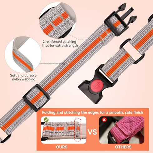 Martingale Collar for Dogs,Soft Neoprene Padded Reflective Martingale Collar and Leash Set Safety Buckle Nylon Martingale Collar for Puppy(Orange&...