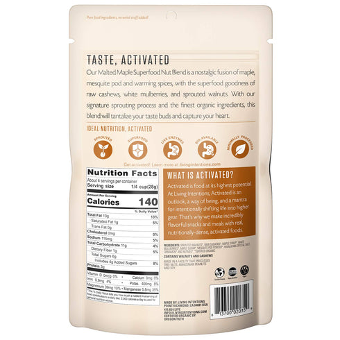 Living Intentions Sprouted Organic Nut Blend– Malted Maple– NonGMO – Gluten Free – Vegan Paleo – 4 Ounce Unit...