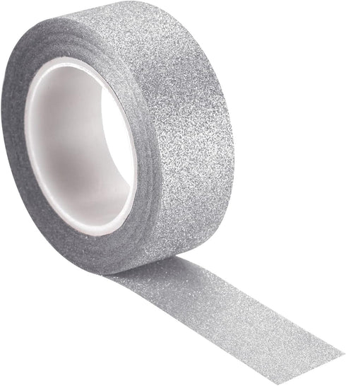 MECCANIXITY 0.6inch x 32.8ft Glitter Tape, Decorative Craft Tape Self Adhesive Stick 1.5cmx10m Silver Tone for Scrapbook, DIY Arts, Gift Wrapping...