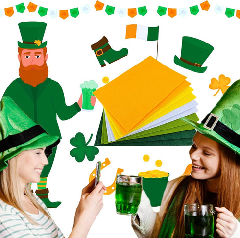 Jtnohx Felt, 3mm Thick Felt Sheets, 8"x12" Felt Fabric for Crafts, 10 Pcs Hard Stiff Color Felt for Sewing Holiday & DIY (Irish Day Colors Series?...