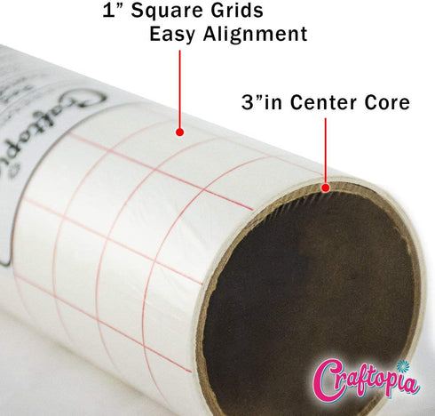 Craftopia vinyl transfer paper tape roll 12 inch x 8 feet clear, red alignment grid application tape for cricut cameo silhouette self adhesive ora...