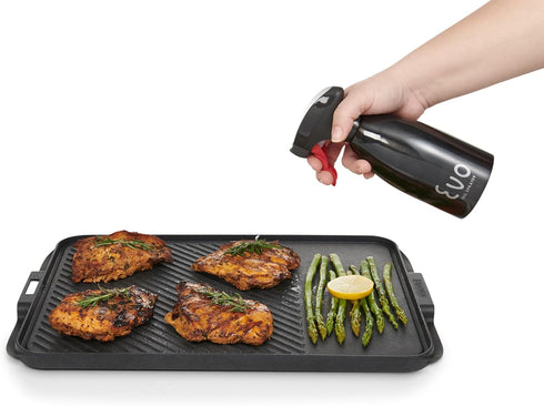 Evo Oil Sprayer 18/8 Stainless Steel, Non-Aerosol for Olive, Cooking Oils, and Vinegars, Black, 16-Ounce Capacity...