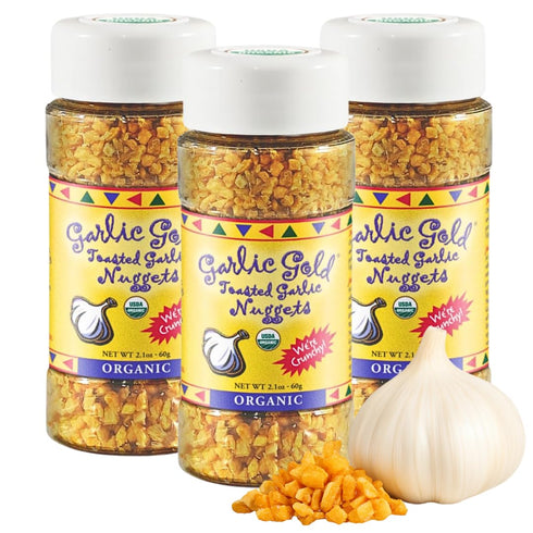 Garlic Gold Toasted Nuggets, Crunchy Roasted Garlic Seasoning, USDA Certified Organic Salad Topper, Keto Paleo Friendly (2.1 Ounces, 3 Pack)...