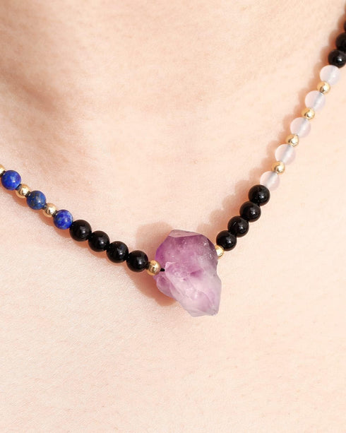 Drusy Quartz Amethyst /7 Chakra Beaded Choker Necklace for Women Real Healing Crystals and Gemstone Yoga Meditation Reiki Spiritual Jewelry for Wo...