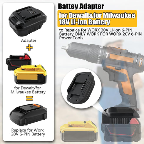 Battery Adapter for Dewalt 18V/20V Li-ion Battery&for Milwaukee M18 18V Li-ion Battery Convert for Worx 20V 6PIN WA3520 WA3525 WA3575 WA3578 Cordl...
