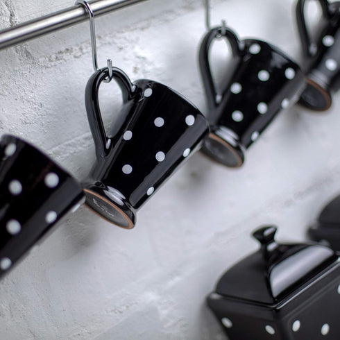 City to Cottage Handmade Black and White Polka Dot Ceramic Coffee, Tea, Latte Mug, Cup with Large Handle, Unique 7 oz / 200ml Designer Pottery for...