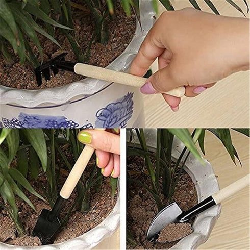 6 Pcs Garden Tools Mini Gardening Kit Plant Potted Flower Gadget Wooden Handles for Transplanting Seedlings, Cultivating and Weeding Flowers and V...