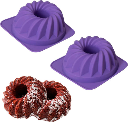 Bakerpan Silicone Small Fluted Cake Pan, 4 3/4 Inch Mini Tube Cake Baking Mold, Fancy Fluted Dessert Mold, Tube Cake Mold for Baking - Set of 2...