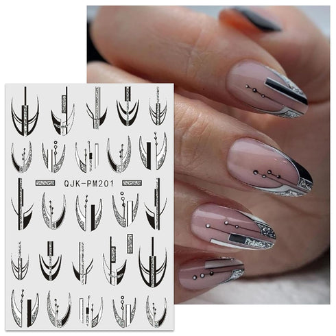 JMEOWIO 10 Sheets Glitter Flower Butterfly Leaves Nail Art Stickers Decals Self-Adhesive Pegatinas Uñas Black White Nail Supplies Nail Art Design ...