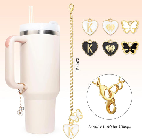 Butterfly Letter Charms for Stanley Cup Accessories, 2PCS Name ID Letter Handle Charms for Stanley Tumbler, Initial Identification Charms for Stan...
