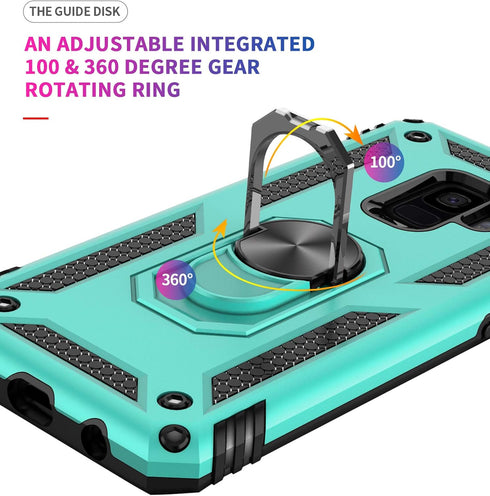 Androgate for Samsung Galaxy S9 Case with HD Screen Protectors, Military-Grade Metal Ring Holder Kickstand 15ft Drop Tested Shockproof Cover Case ...