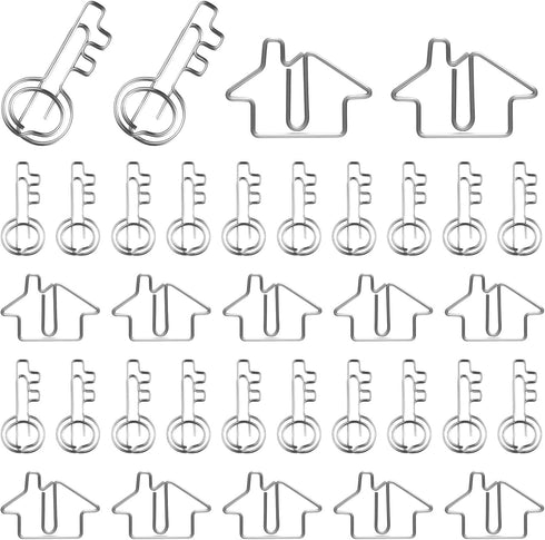 102 Pack Clips Office Supplies 50 Pcs House Shaped Paper Clips 50 Pcs Key Shaped Wire Paper Clip with 2 Pcs Clear Storage Box for Agent Office Hom...