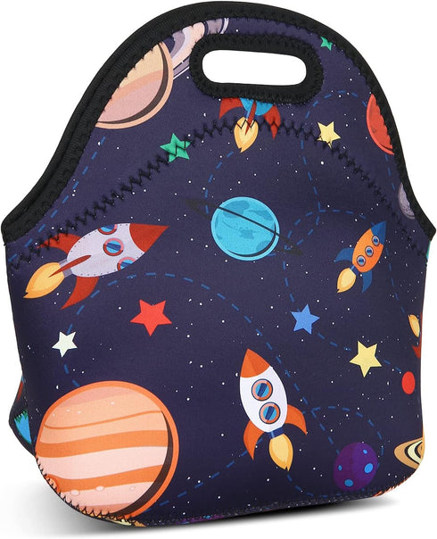 Violet Mist Women's Reusable Neoprene Lunch Bag, Space Rocket, Unisex, 11.4"L x 10.43"H x 5.51"W, 8.7 inches, fits containers up to 7"W...
