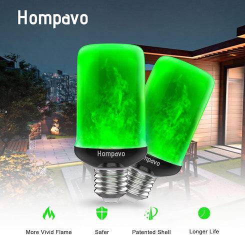 Hompavo ?Upgraded? LED Flame Light Bulbs, Green Flickering Light Bulbs with Upside Down Effect, E26 Flame Bulb for Home Halloween St. Patrick's Da...