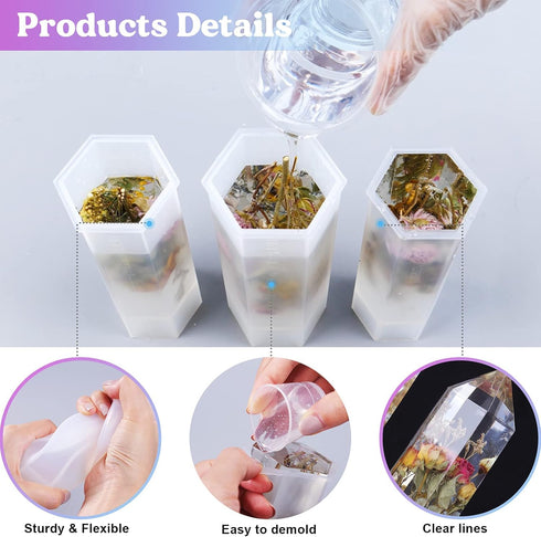 LET'S RESIN Crystal Tower Resin Molds, Large Point Silicone Molds for Resin, 3 Different Sizes Epoxy Resin Molds for DIY Flower Preservation, Faux...