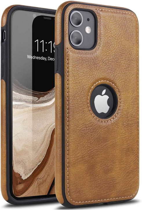 Retro Leather Case for iPhone 11 Anti-Knock Back Cover Soft TPU Business Shell Phone Case (Brown, for iPhone 11)...