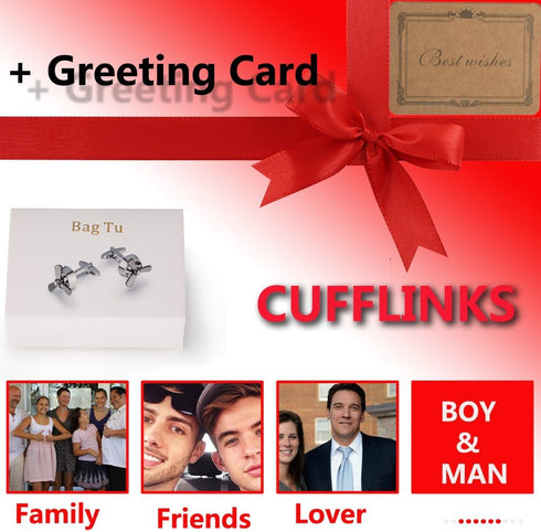 Propeller Cufflinks Set, BagTu Airplane Propeller Set, 2pcs Plane Aircraft Fan Blade Cufflinks with Gift Box and 1pc Greeting Card...