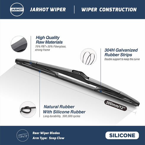 12"(12-M) Rear Wiper Blade Replacement for for Ford Focus Fiesta 2018 2017 2016 2015 2014 2013 2012 Saab 9-3 2011-2006 9-5 2009-2006 Saturn Astra ...