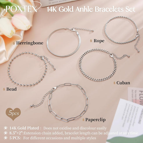 Ankle Bracelets for Women, Adjustable Waterproof Anklets for Women Trendy, Dainty Anklets for Women Large Ankle, Sterling Silver Silver Brass, no ...