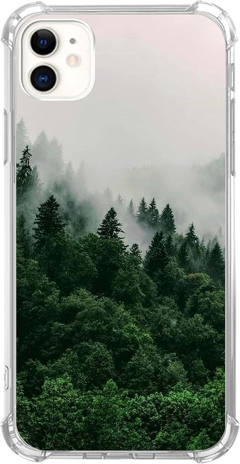 Scenery Nature Forest Phone Case Compatible with iPhone 11, Foggy Green Mountain Cover for Teens Men Women, Trendy Cool TPU Bumper Case Cover for ...