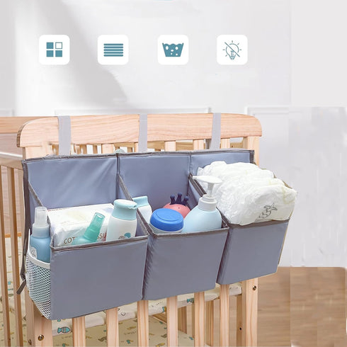Hanging Diaper Caddy Organizer Sturdy with Hoop and Durable Baby Organizer –Diaper Stacker for Changing Table, Crib, Playard or Wall-GREY...