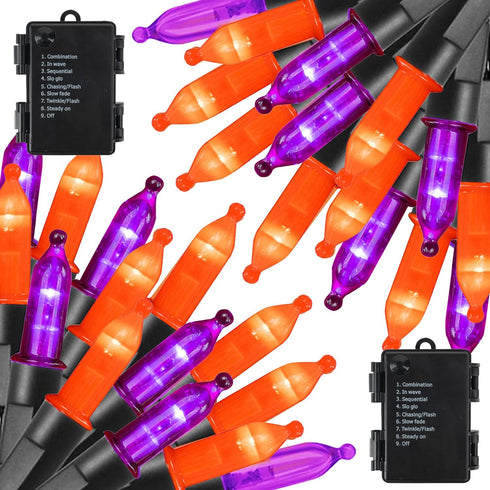 Dazzle Bright Purple and Orange Halloween Lights Battery Operated, 2 Pack Total 100LED 32FT Waterproof Mini String Lights with 8 Modes, Halloween ...