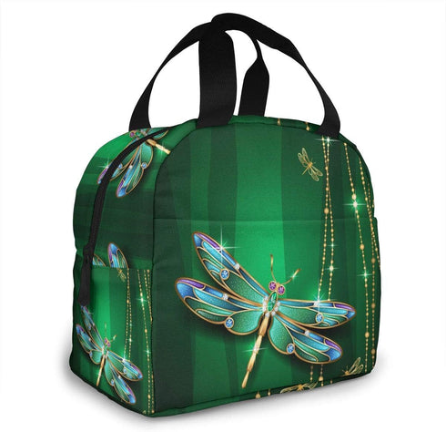 Dragonfly Green Insulated Lunch Box Reusable Cooler Tote Bag Waterproof Lunch Holder for Women & Men Work Picnic or Travel...