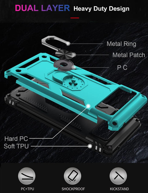 IKAZZ Suitable for Google Pixel 6 Case,Military Grade Shockproof Heavy Duty Protective Phone Case Pass 16ft Drop Test with Magnetic Kickstand Car ...