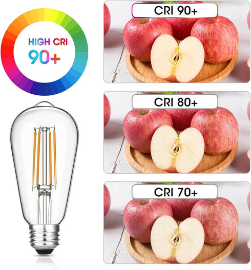 Vintage LED Edison Bulbs 6W, Equivalent 60W Incandescent, Warm White 2700K, ST58 Antique LED Filament Bulbs with 90+ CRI, E26 Medium Base,Dimmable...