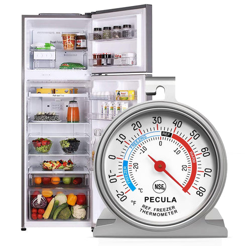 PECULA Refrigerator Thermometer Large Dial, Freezer Thermometer -30-30 Deg ?/-20-80 Deg ?, Fridge Thermometer by Stainless Steel, Thermometer for ...