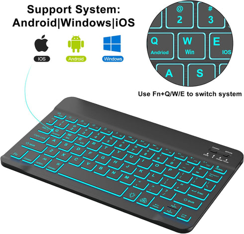 Keyboard for iPad (9",9.7",10.1",10.2",10.5",10.9",11") Tablets, Samsung Galaxy Tablet (10.4, 10.5, 10.9, 11 inch) - 7 Colors Backlit, Bluetooth W...