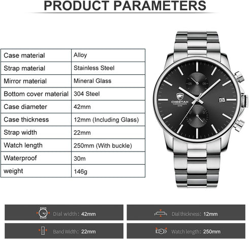 GOLDEN HOUR Fashion Business Mens Watches with Stainless Steel Waterproof Chronograph Quartz Watch for Men, Auto Date...