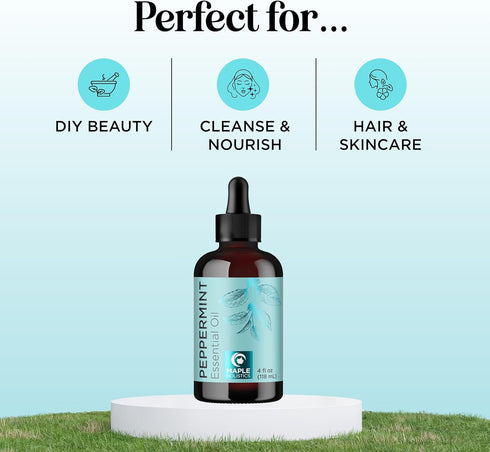 Peppermint Essential Oil for Diffuser Aromatherapy - 100% Pure Peppermint Oil for Hair Skin and Nails Plus Undiluted Refreshing Aromatherapy Essen...