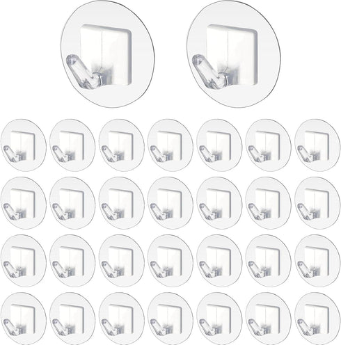 Qianyu 30 Pcs Adhesive Wall Hooks Heavy Duty Clear Sticky Hangers Waterproof Seamless Transparent Acrylic Utility Hook Without Nails for Hanging T...