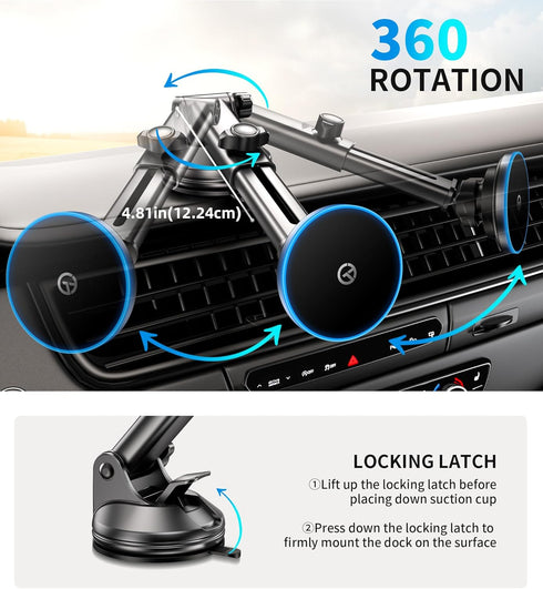 for MagSafe Car Mount Charger -?DashVentWindshield?Wireless Car Charger with ?LED Light?for Night Align, Strong Magnetic Phone Holder for Car for ...