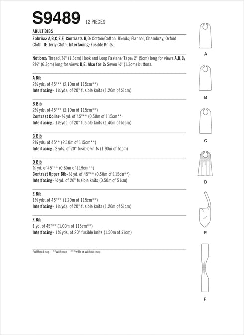 Simplicity Adult Bibs Sewing Pattern Kit, Code S9489, One Size, Multicolor...
