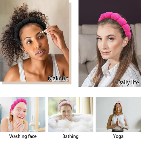 WHAVEL 3 Pack Spa Headband Skincare Headbands, Makeup Headband Sponge Terry Cloth Headbands Face Wash Headband Puffy Hair Band for Washing Face Wo...