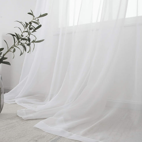 White Sheer Curtains 54 inches Long for Bedroom Top Rod Pocket Sheer Window Panels Curtains for Nursery Living Room 52 by 54 Inch Length Set of 2...